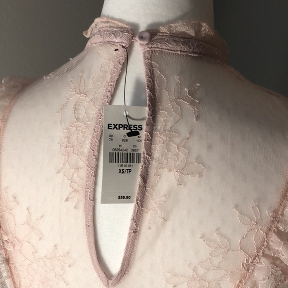 **SOLD** NWT Express Lace and Ruffle Mock Neck Blush Pink Top XS - Picture 7 of 7
